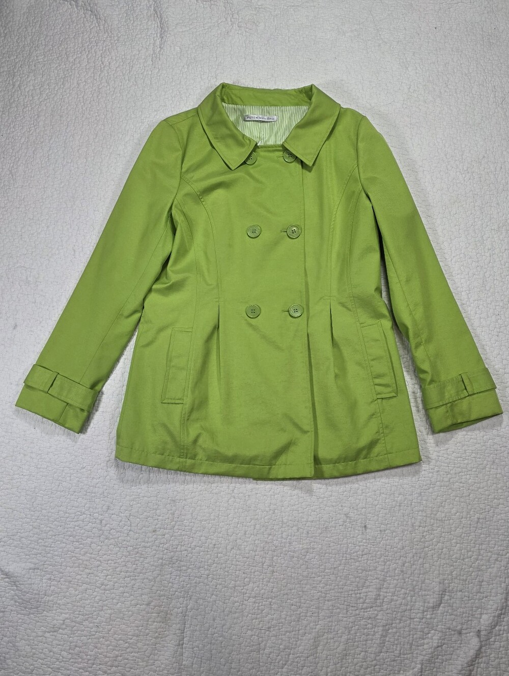 Peter Nygard Lime Green Double-Breasted Short Trench Coat Jacket